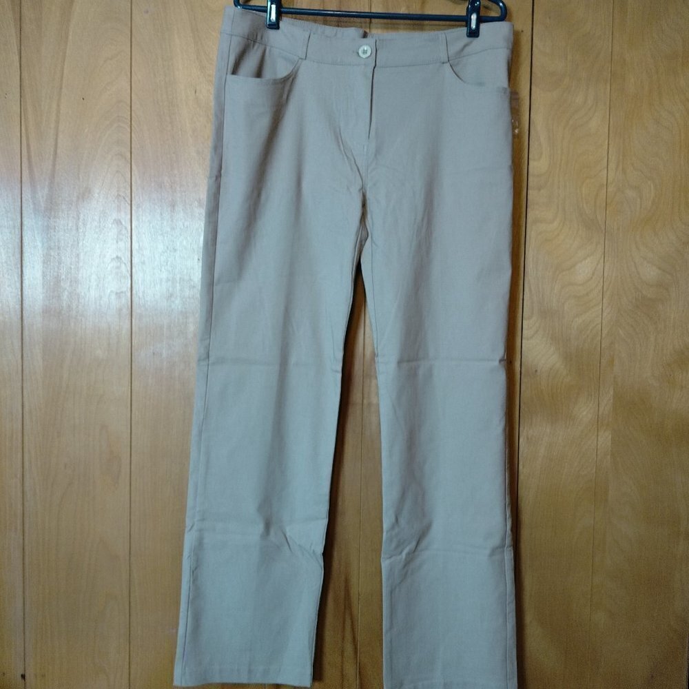 DESIGN BY OLIVIA WOMEN'S 1X BEIGE CHINO PANTS CLASSIC PREPPY NEUTRAL